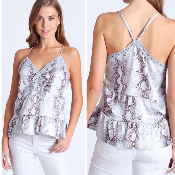Lace trim snakeskin cami with tiered silhouette - Picture 1 of 9